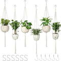 AOMGD 6 Pack Macrame Plant Hanger Indoor Hanging Planters for Indoor Outdoor Plants with 6 S Hooks and 6 Hook Nails, Hanging Plant Holder 43" Boho Home Decor,Ivory