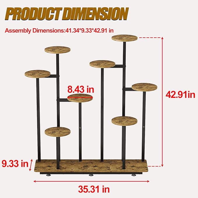 INGIORDAR Plant Stand Indoor Outdoor Corner Plant Shelf for Multiple Flower Pots Flower Stand Holder for Patio Garden Balcony Living Room (Black+Rustic Brown, 9 Tier)