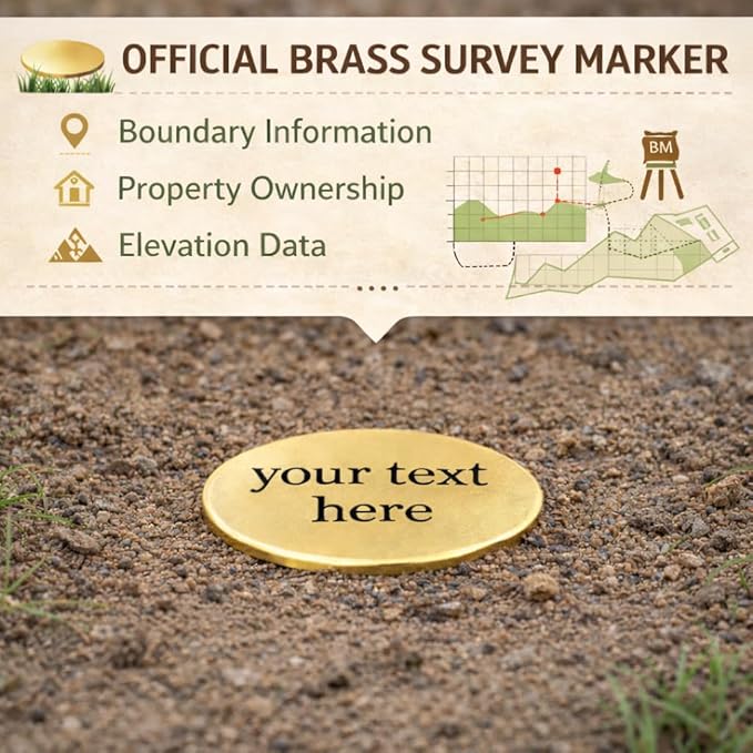 Custom Brass Survey Marker, 6 Inch Length, 2 Inch Head, Stainless Steel Tip, Orange and Yellow, Pack of 4