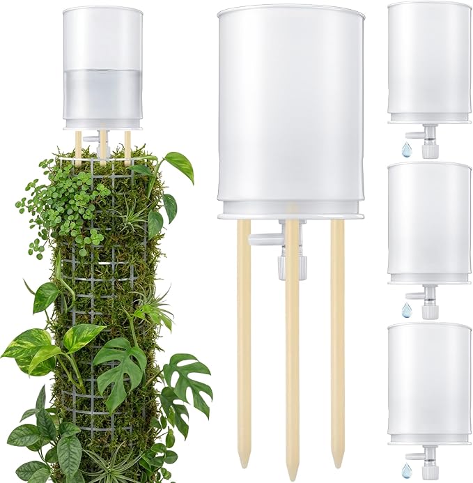 SiliFine 6 Pcs Moss Pole Watering Dripper Adjustable Self Watering Planter Insert with Flow Control Long Lasting Moisture Consistent Dripper Spike with Transparent Reservoir for Monstera Epipremnum