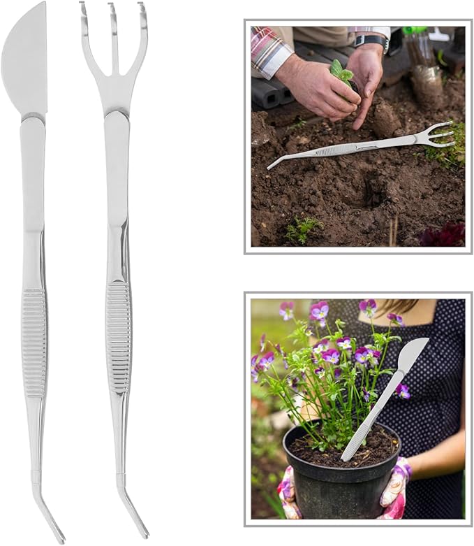 GANAZONO Bonsai Tool Set with Precision Tweezers Rake and Moss Spatula 8.66 Inch Stainless Steel Gardening Tools for Miniature and Potted Plants Care