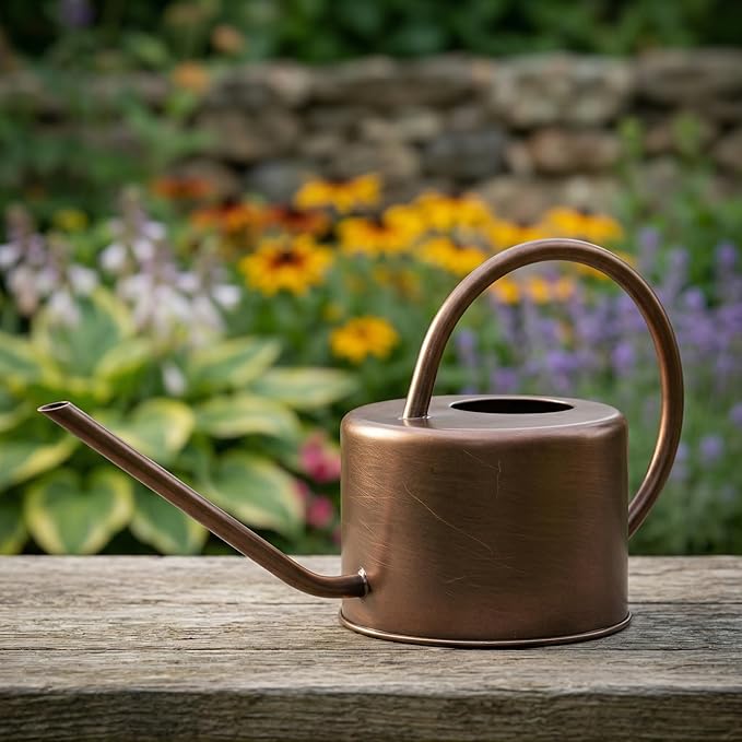 Topadorn 1.3L Watering Can for Indoor and Outdoor Plants - Long Spout Water Can for Garden, Flower, House Plants, Decorative Brown Watering Can