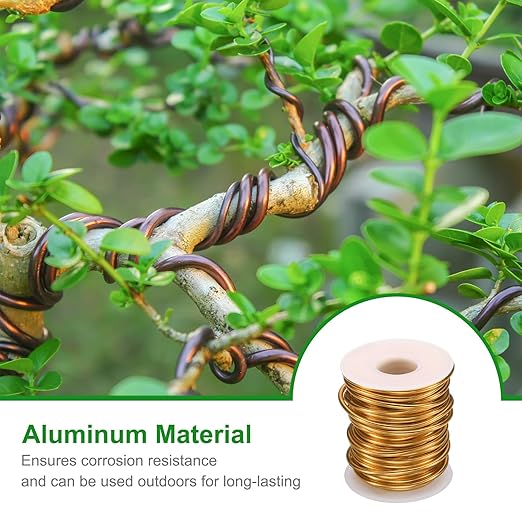 HARFINGTON Bonsai Wire Anodized Aluminum Training Wire Roll 3mm/9 Gauge 33ft Length Bendable Bonsai Tree Wire for Garden, Horticulture, Landscape, Planting, Golden