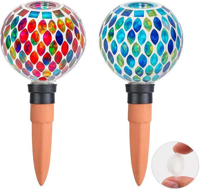 Plant Watering Globes Mosaic Self Watering Planter Insert 2 Pack Large Terracotta Watering Spikes Automatic Waterer Device Outdoor Indoor Flower Pots Decorations