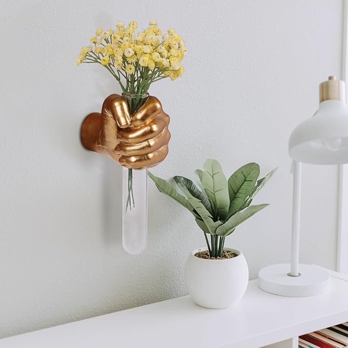 Hand Wall Vase, Gold Hand Sculpture for Kinetic Art,Unique Wall Spooky Hand Decor, Hanging Vase for Unique Decoration in Living Rooms, Entrance and Room,Palmistry vase Statue (Gold)