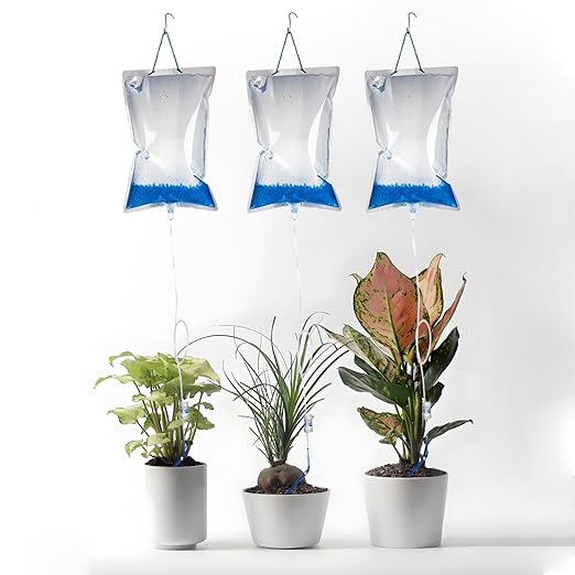 1L Self Watering Plant Bags – Automatic Drip Irrigation Kit with Adjustable Flow Regulator, Compact Vacation Watering System for Indoor Small Potted Plants & Herbs, 3-Pack