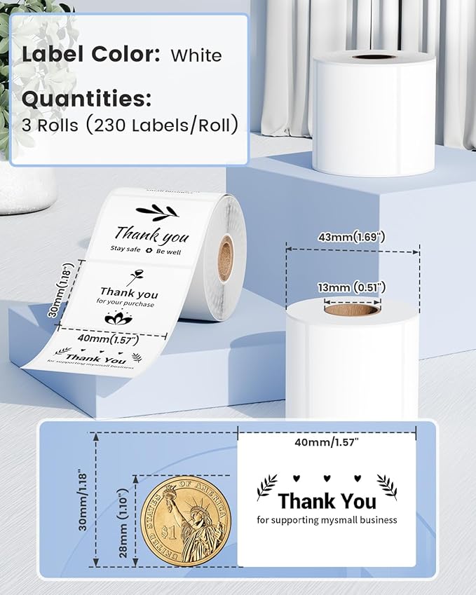 M110/M100 Thermal Labels 1.57"x1.18"(40x30mm), for M220/ M221/ M100/ M110/ M250/ M260 Printer, Original White Print Master Label Refill Compatible with Phomemo Labels, 690 PCS for Price Tag, Barcode