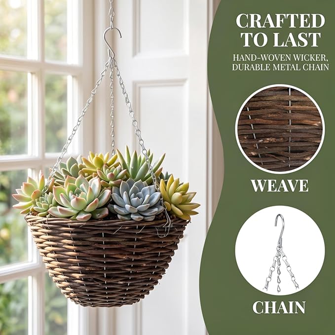 Hemoton Rattan Hanging Basket for Plants Seagrass Hanging Planters Indoor Outdoor Plant Flower Pots Woven Straw Planter Ceiling Flower Pots for Garden Home Decoration 2pcs