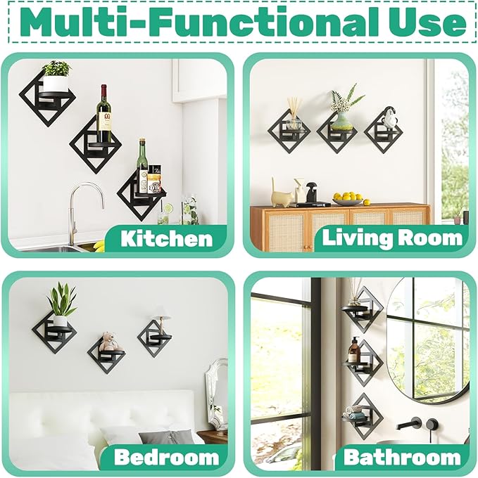 Wall Plant Holder Wall Mounted Indoor, Metal Window Plant Wall Hangers Shelf, 3Pcs Modern Floating Flower Display Hanging Plant Stand for Outdoor Kitchen Bathroom Decor