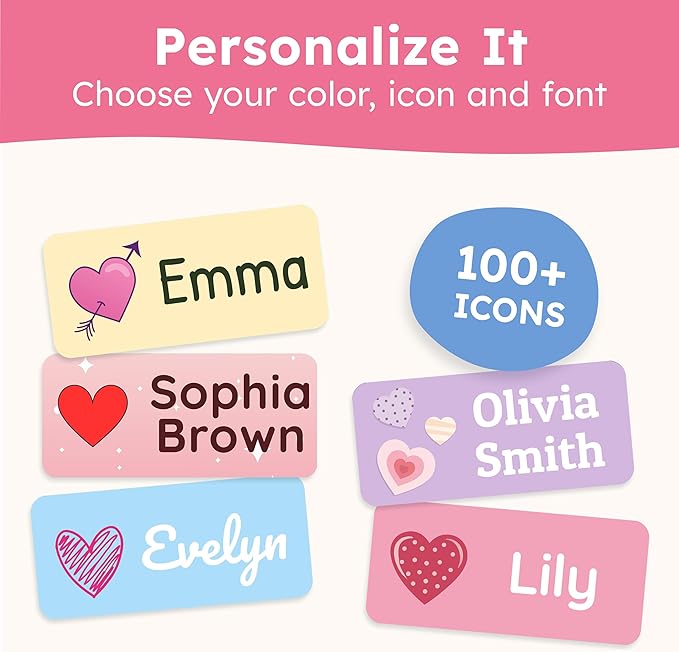 Personalized Name Labels for Kids (140 Labels) - Durable & Waterproof Custom Name Stickers for Clothing Tags, School Supplies, Camp & Daycare - Forever (1.2”x0.5”)