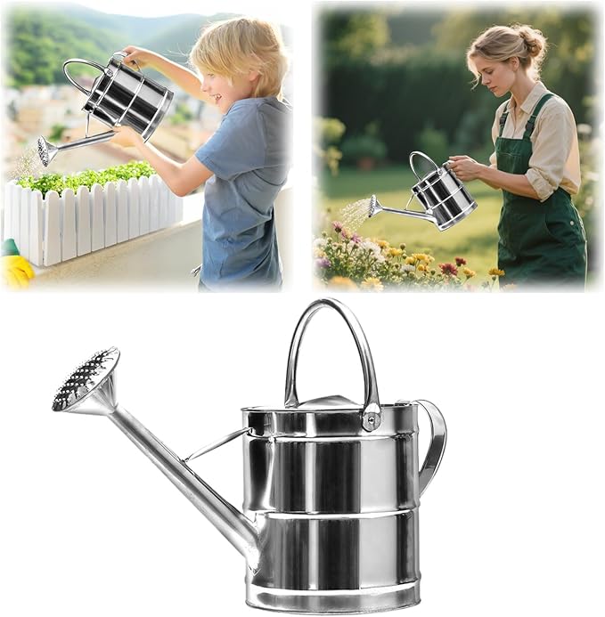 3 Gallon Metal Watering Can, Plants Stainless Steel Watering Pot with Long Spray Spout, Indoor Watering Can, Easy-Pour Flower Cans Outdoor Garden Large Capacity Ergonomic Handle, for Outdoors (8L)