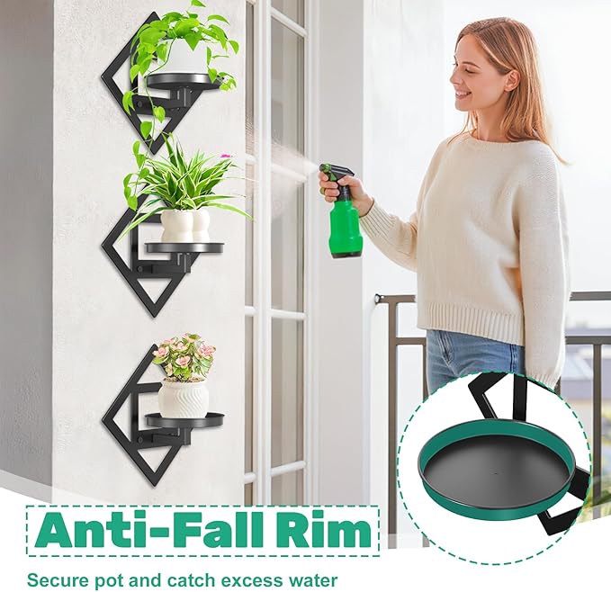 Wall Plant Holder Wall Mounted Indoor, Metal Window Plant Wall Hangers Shelf, 3Pcs Modern Floating Flower Display Hanging Plant Stand for Outdoor Kitchen Bathroom Decor