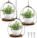 Threehoney 3 Pack Hanging Planters for Indoor Black Plant Hanger with Round Wood Base Large Indoor Hanging Plant Shelf Boho Holder Gift for Mom,housewarming (7.9 '')