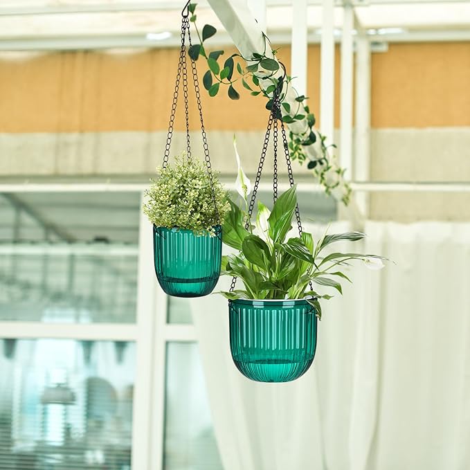 Maxcheck 4 Pcs Self Watering Hanging Planters Indoor Gift 6.5'' 4.5'' Hanging Flower Pots Baskets Outdoor Self Watering Plant with 3hooks Drainage Holes for Home