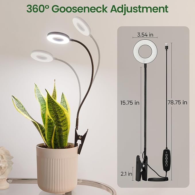 LORDEM Indoor Plant Grow Lights with 6/8/12/16H Auto Timer, 3 Spectrum Modes, Full Spectrum LED, Adjustable Height, for Small Plants, 1Pack Black