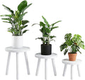 Amdermi 3-Pack Wood Plant Stands Indoor, Single Plant Stand for 6-12 Inch Pots, Mid-Century Modern Plant Stool, Tall Plant Stand for Large Plants for Living Room, Balcony, Office (White)
