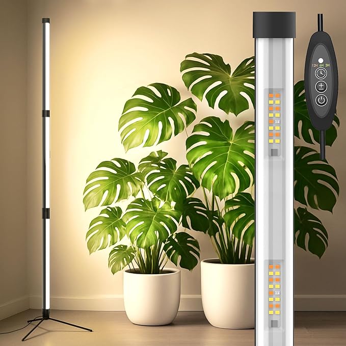 SANSI T10 Standing Grow Lights for Indoor Plants, 55W 144 LEDs Full Spectrum Plant Light Vertical Grow Light, 4.34FT Adjustable Three-Stage, 5 Dimming, Timer 3/6/12h, 4000K, for Wide Coverage Growth
