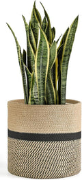 Dahey Jute Rope Plant Basket Modern Woven Storage Basket for 12" Indoor Planter, Decorative Flower Pots Cover Laundry Bin with Handle Rustic Home Decor, Black