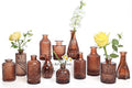 TBWIND 12-Piece Glass Bud Vase Set – Small Caramel Coffee Brown Etched Glass Vases with Unique Shapes and Weighted Base for Windowsills, Bathrooms, and Table Centerpiece Décor