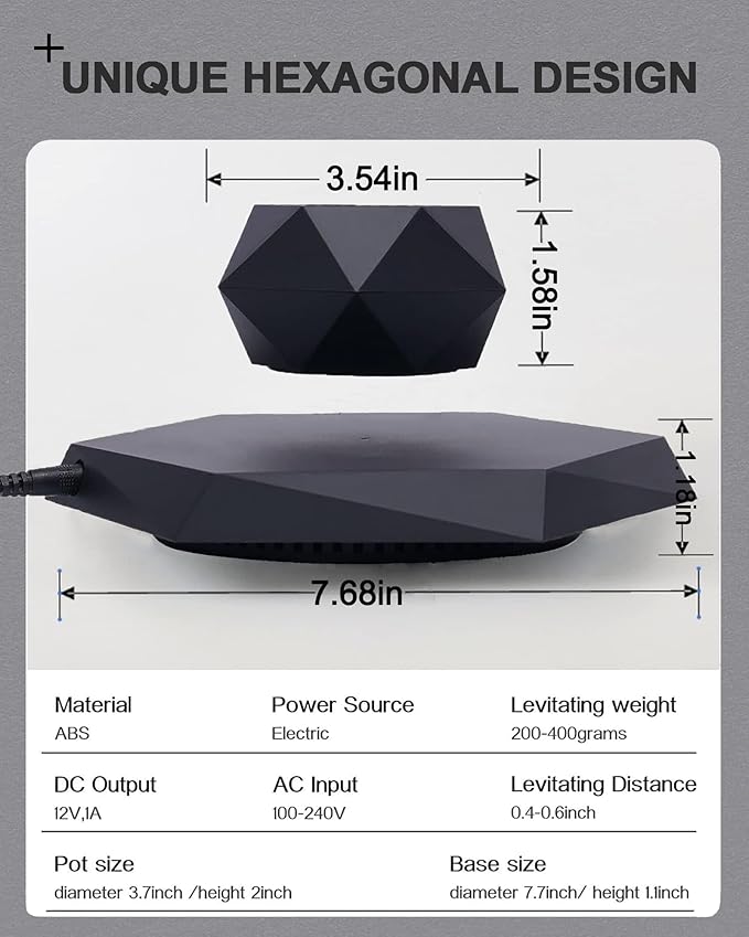 Levitating Plant Pot, Floating Plant Pot for Air Bonsai Planter, Magnetic Levitating Flower Pot Planter for Office Home Decoration, Ideal Home Gifts for Halloween Thanksgiving Christmas (Black)