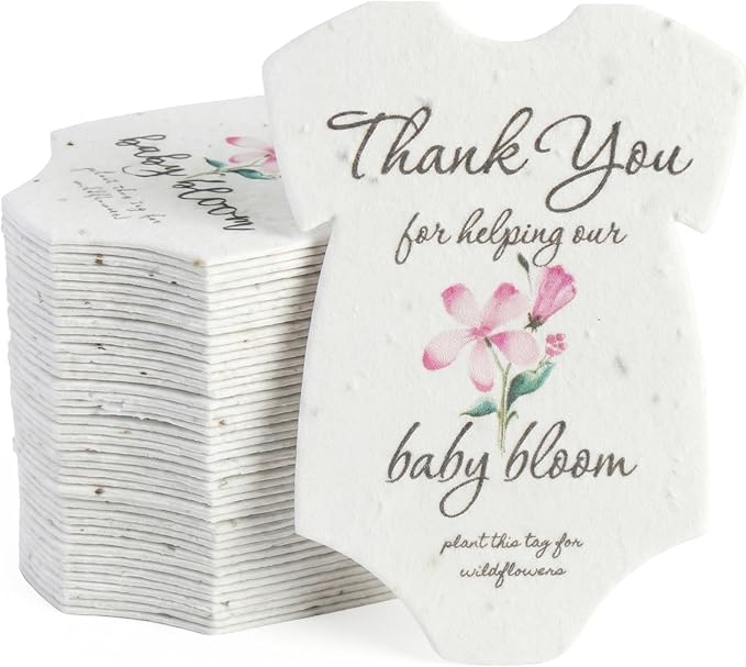 15pcs Pink Onesie-Shaped Gift Tags with Wildflower Seeds - Writable Gift Wrap Tags for Baby Showers, Mother's Day Present, Party Favors, DIY Crafts, & Earth Day Decorations