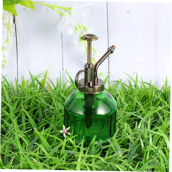 VOSAREA Vintage Glass Watering Kettle Mist Spray Hand Pressure Type Spray Bottle for Indoor Plants 500ml Capacity Glass Design for Flower Gardening and Succulent Care