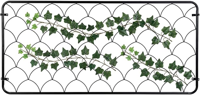 MyGift 4 Ft Tall Garden Trellis, Matte Black Metal Wire Trellis with Scale Design, Wall Mounted Scallop Pattern Lattice Support Frame for Climbing Plants and Crawling Vines