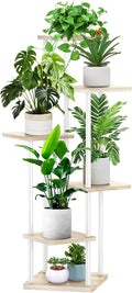6 Tier Plant Stand Indoor, Thickened Metal Wood Corner Plant Shelf Stands for Multiple Plants, Indoor Tall Plants Stand Tiered Flower Holder for Living Room Patio Garden Balcony(White+Oak)