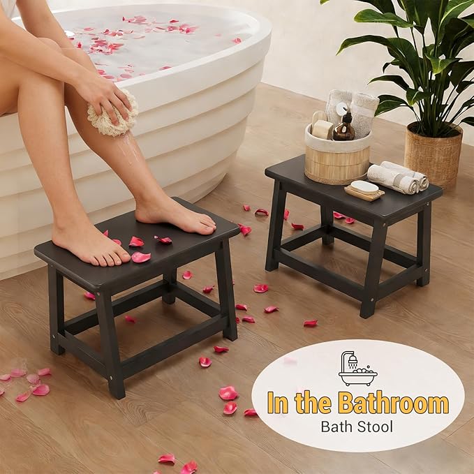 Wooden Step Stool, Foot Stool, Shoe Bench, Small Side End Table, Small Sofa Foot Stool for Bathroom Living Room Bedroom Kitchen Entryway Modern Sturdy 16.5x11x11.8inchs (Black)