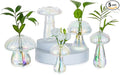 Glasseam Mushroom Propagation Stations for Plants: Iridescent Propagation Vase of 5 Glass Hydroponic Jars for Home Room Window Table - Unique Mushroom Decor Gifts for Plant Lovers