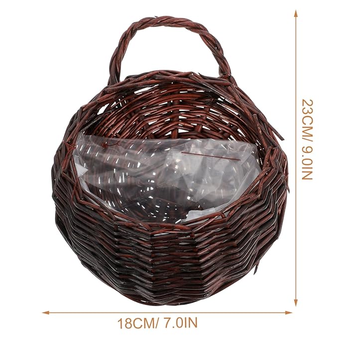 Woven Hanging Basket 9X7X4 Inch Dark Brown Rattan Wall Hanging Planter for Indoor Decorative Flower Storage Kitchen Bathroom Living Room