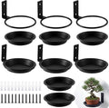 6 Pack 4'' Wall Mount Plant Holder with 8 Replaceable Trays, Heavy Duty Metal Flower Pot Holder Ring, Plant Hanger for Wall Indoor, Ring Planter Bracket for Outside Outdoor Bird Feeder Bath
