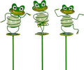 Frog Garden Stakes, 25" H Noctilucent Decorative Garden Stakes, 3 Pcs Glowing Metal Yard Art for Outdoor Spring Lawn Patio Pathway Decor