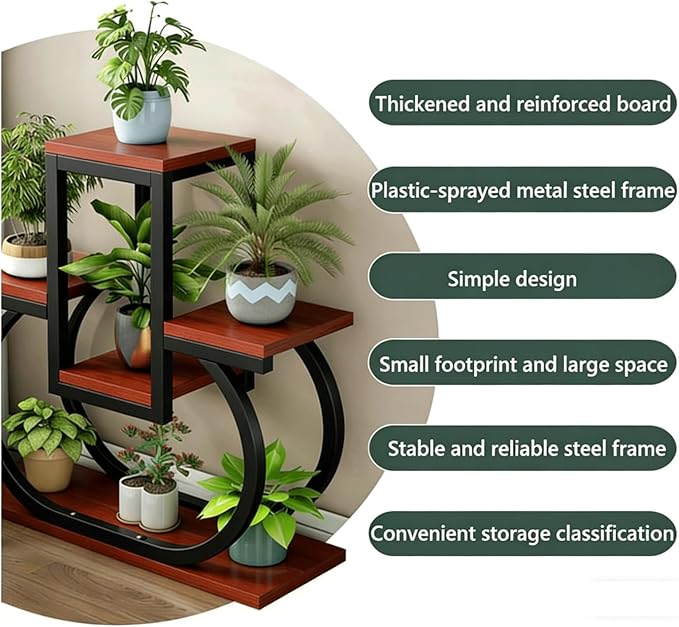 4 Tier Plant Stand Indoor, Multi Layered Iron Flower Pot Racks For Plants Multiple, Large Metal Tall Curved Oval Plant Shelf, Multiple Organizer For Garden Patio Lawn Balcony Office