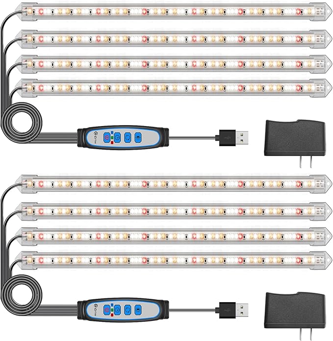 Kullsinss Plant Grow Light Strips, 240 LEDs Grow Lights for Indoor Plants Full Spectrum with Upgrade Timer 6/12/16 Hrs, 3 Spectrum Modes, Sunlike Grow Lamp for Seedlings Hydroponics Succulent, 2 Pack