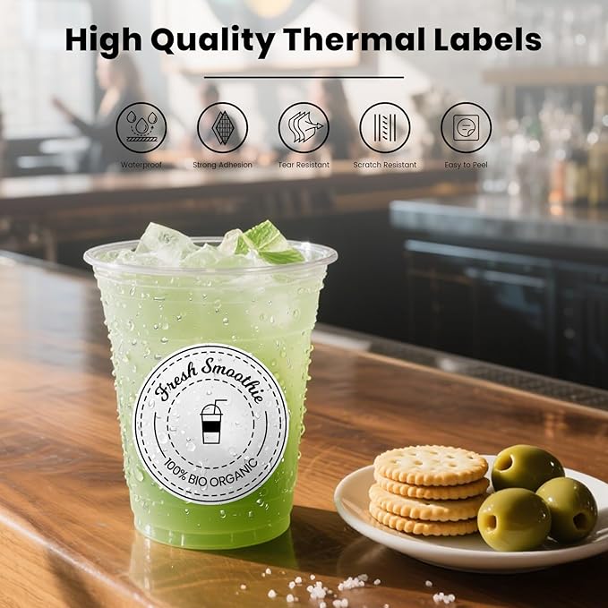 White Round Thermal Labels 3 Inch Vinyl Circle Waterproof Direct Printer Sticker Self-Adhesive Perforated Name Tag for Logo DIY QR Design Office Address 500 PCS