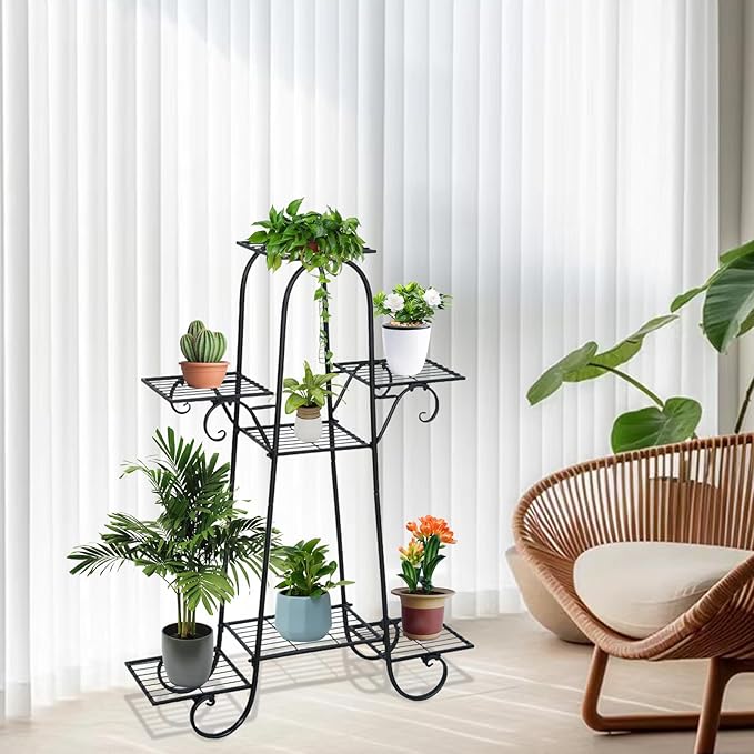 Metal Plant Stand Indoor & Outdoor Wrought Iron Plant Stands Flower Pot Holder Shelf for Multi Plants, Flower Holder Racks for Patio Garden, Living Room, Corner Balcony (7 Tier)