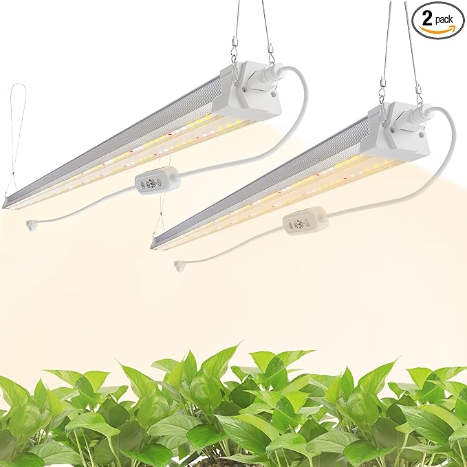 FREELICHT 2 Pack 4FT LED Grow Light with Timer, 40W (250W Equivalent), Full Spectrum Grow Lights for Indoor Plants with 9/12/15H Timer, Linkable Plant Growing Lamp for Hydroponic Plants Seeding Veg