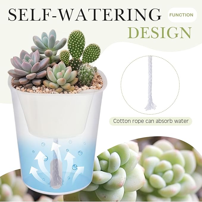 Ziliny 150 Pcs Self Watering Pots Self Watering Planters for Indoor Planters Plastic Garden Flower Pots with Level Indicator Vents for Herbs (3 Inch)