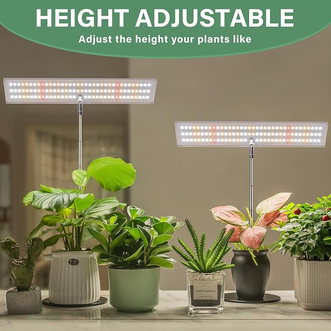 LORDEM Grow Light for Indoor Plant, Full Spectrum LED Plant Light, Height Adjustable Growing Lamp with Auto On/Off Timer 4H/8H/12H, 4 Dimmable Brightness, Ideal for Home Desk Plant Lighting, 2 Pack