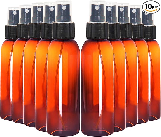 Youngever 10 Pack Spray Bottles 4 Ounce, Refillable Plastic With Lids, Empty Fine Mist Mini Travel Bottles (Amber)