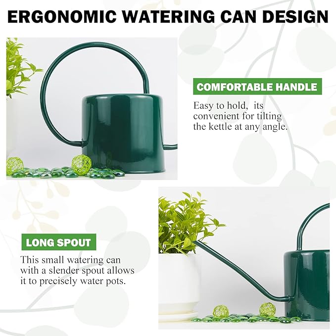 Indoor Watering Can for Houseplants - Long Spout Metal Watering Can for Indoor Plants,Succulents or Outdoor Garden Flower, 1.3L / 40 oz Green