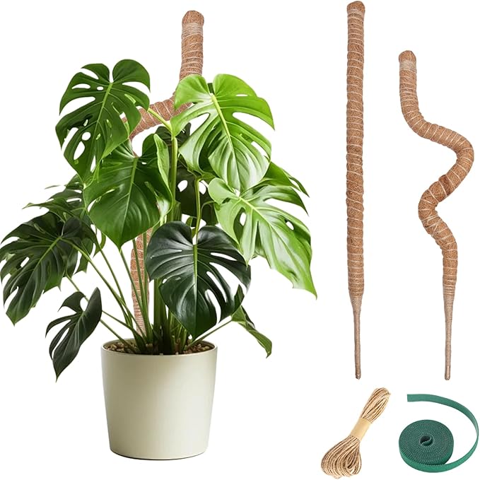 Moss Pole Monstera Plant Support 2 Pack 24 Inch Bendable Moss Pole for Monstera Plants Indoor Handmade Coco Coir Pole Plant Sticks Support Stakes for Potted Plants Philodendron to Grow Upwards