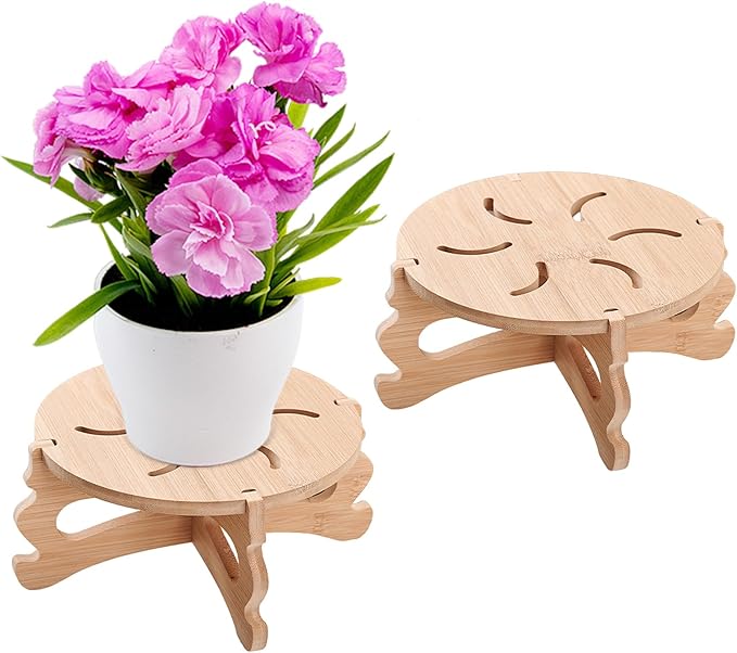 2Pc Plant Stand Indoor,Natural Bamboo Plant Stand Indoor,No Screws Required Stable Outdoor Plant Pot Stand for 5-15 lnch Pots,Mid-Century Modern Plant Stool for Living Room, Balcony, Office