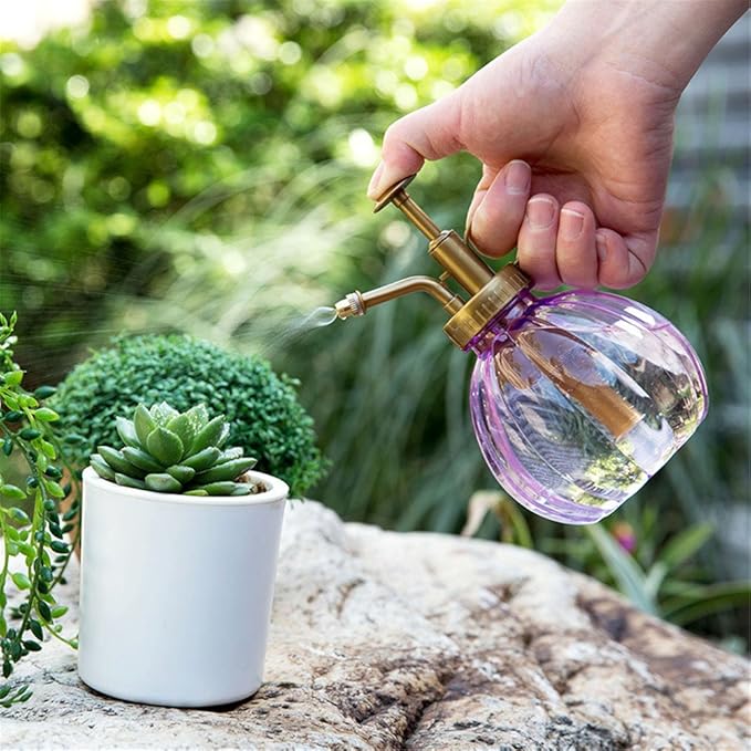 350ML Plant Mister Flower Water Spray Bottle Can Pot|Vintage Pumpkin Style Decorative Glass Plant Atomizer Watering Can Pot with Top Pump for Indoor Potted Terrariums Flowers,Hairdressing Sprayer