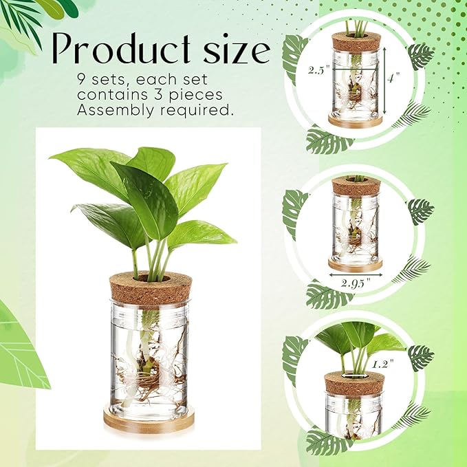 Baderke 9 Packs Propagation Vases for Plants Plastic Plant Propagation Station with Hole Lid and Bamboo Stand Growing in Water Hydroponic Home Office Table Decoration(Classic Style)