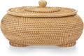Hipiwe Round Rattan Boxes with Lid, X-Large Woven Bread Basket Natural Rattan Basket Wicker Storage Box Decorative Basket for Coffee Table Farmhouse Picnic Fruit Storage Basket