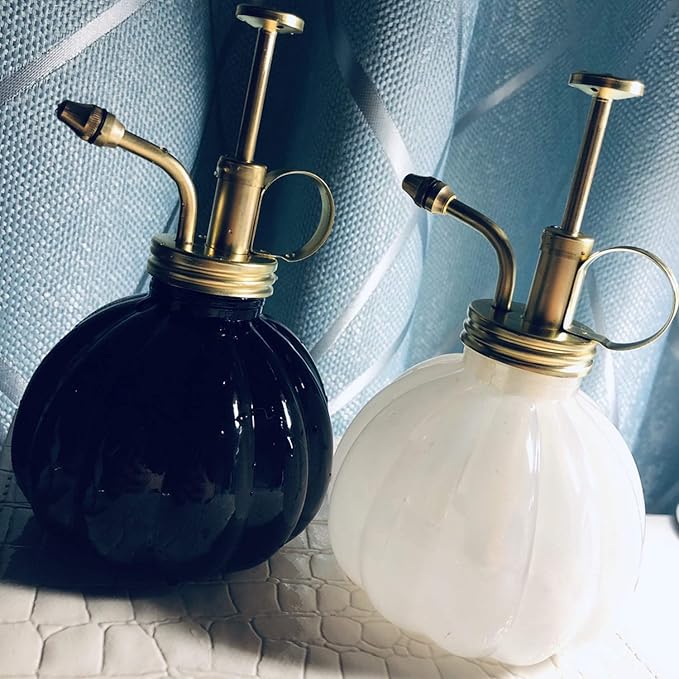 Vintage Style Glass Pumpkin Bottle Sprayer Watering Can Plant Mister with Brass Sprayer Head (Black)