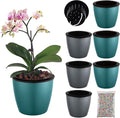 Planterhoma 6.7 Inch Self Watering Pots for Indoor Plants, 6 Packs African Violet Pots, Black Wick Pot with Drainage Holes, Self Watering Planters for Orchid, Devil's Ivy, Silver/Blue Gold