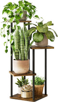 GENTINGBRO Tall Plant Stand Indoor 4 Tiered Plant Shelf for Multiple Plants Coner Shelf Stand Wood Plant Stand Metal Shelving for Living Room Bedroom Balcony Patio Brown Oak